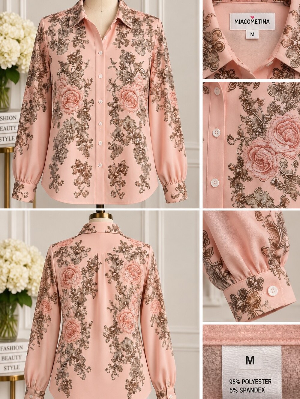 Pink Floral Embroidered Button-Front Blouse